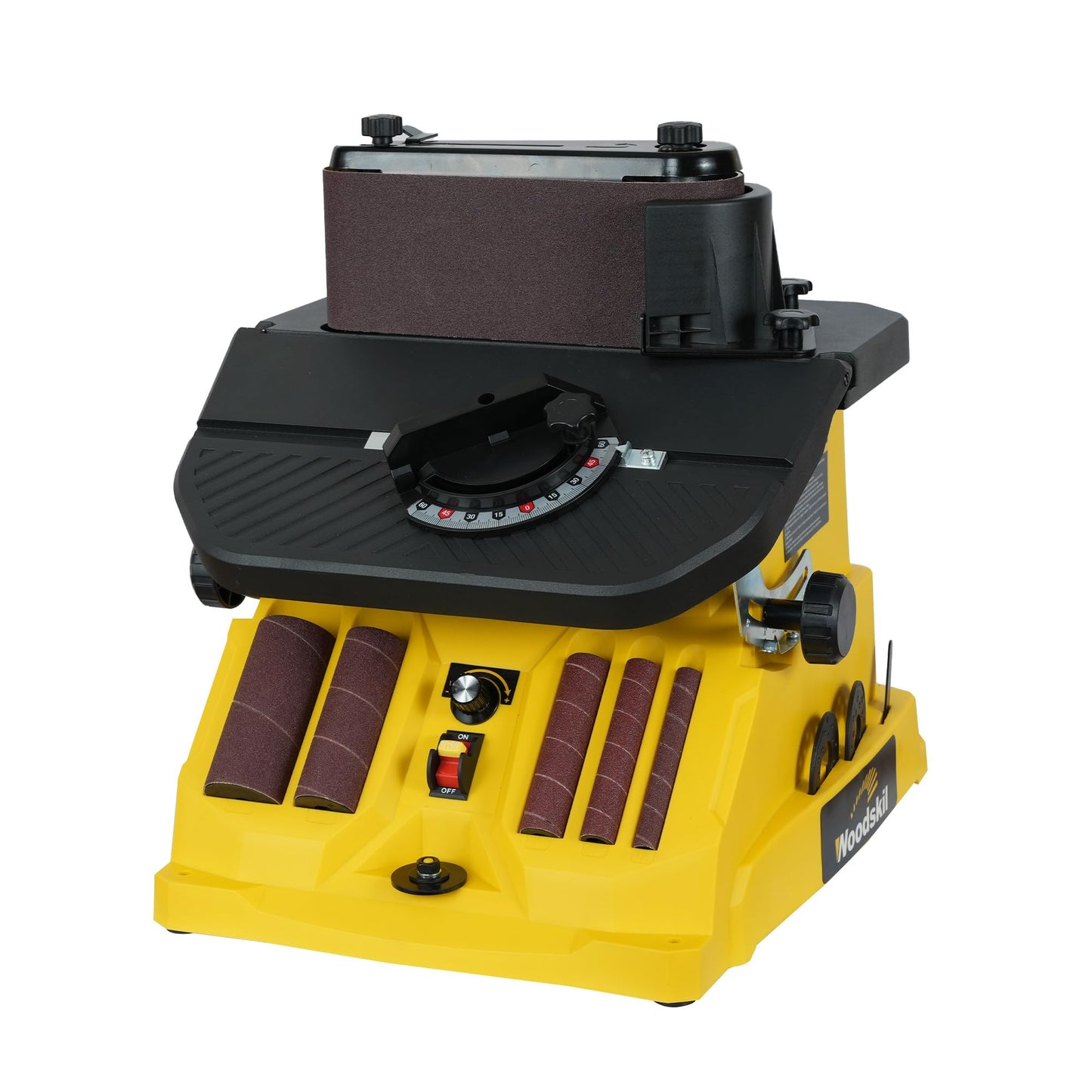 4A Variable Speed Oscillating Belt and Spindle Sander - 4x24" Belt, 5 Sanding Sleeves, 1000-1800RPM Adjustable Speed Control for Woodworking Projects - Efficient Dust Collection for Smooth Finishes