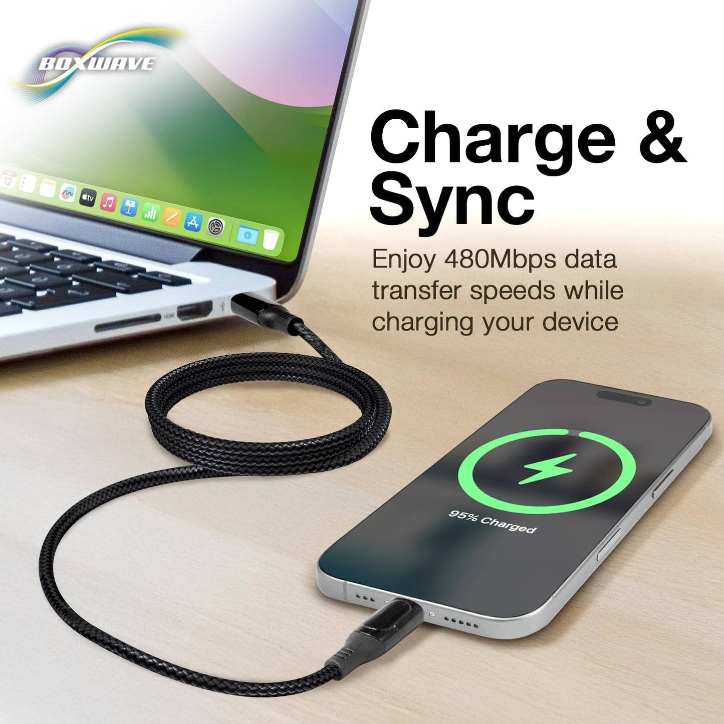 BoxWave TIMMKOO Q3E MP3 (6ft) (100W), Cable Compatible with Player - PowerDisplay PD Cable - USB-C to USB-C LED Wattage