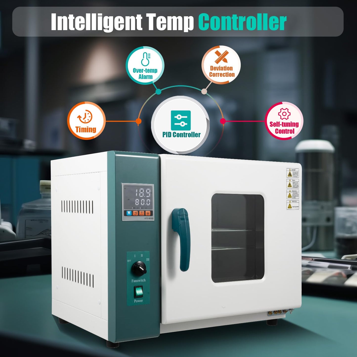 1000W 110V Horizontal Electric Blast Drying Oven, 12Gal Constant Temperature Blast Curing Electric Ovens Digital Blast Lab Oven with Intelligent Temperature Control for Industrial Schools Research