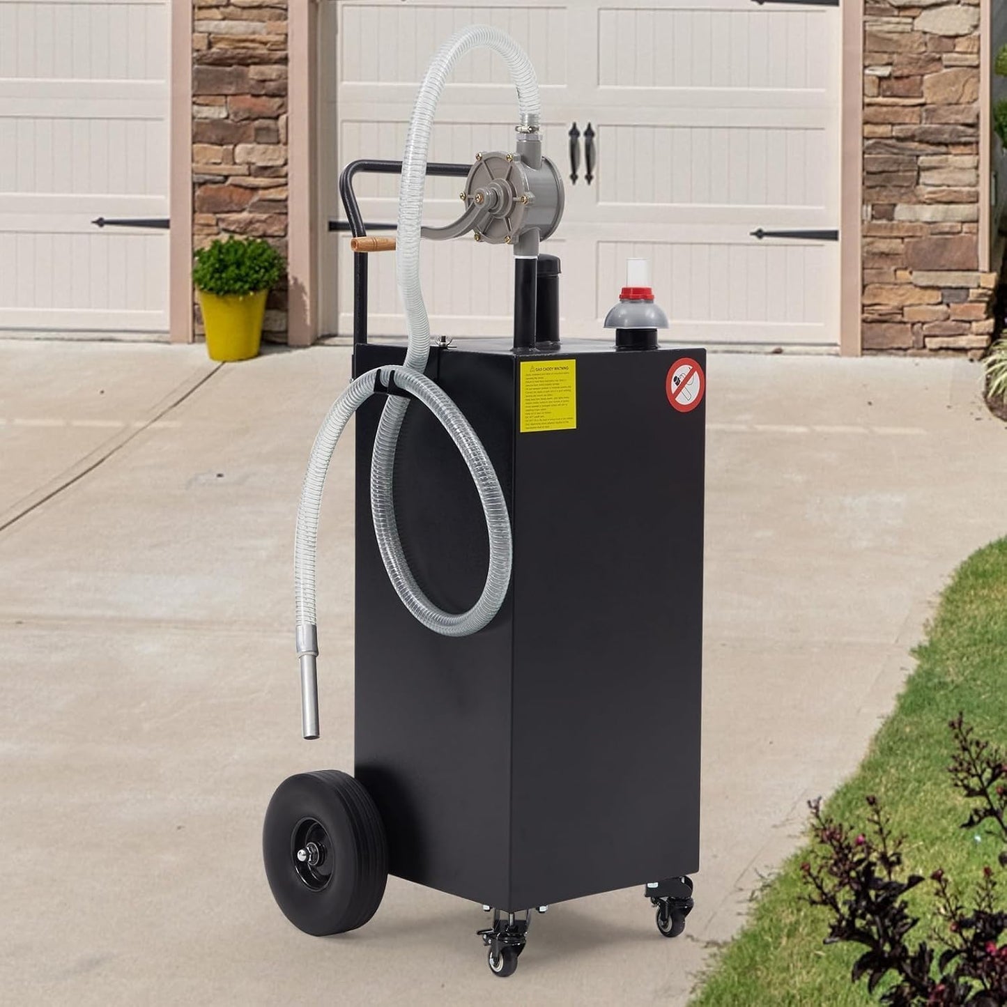 Portable Fuel Transfer Tank, 50 Gallon Heavy-Duty Fuel Caddy with Manual Pump & 4 Wheels, Spill-Proof Gas/Diesel Container for Secure Transport to Tractor, Boat, Truck, Black