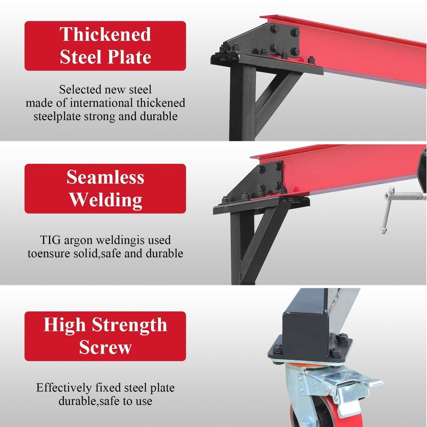 2 Ton Gantry Crane Compatible with Trolley, 4400 LBS Adjustable Height 8-12 FT Steel Shop Crane with Locking Casters, Heavy Duty Shop Lift Hoist for Workshop, Garage, Warehouse