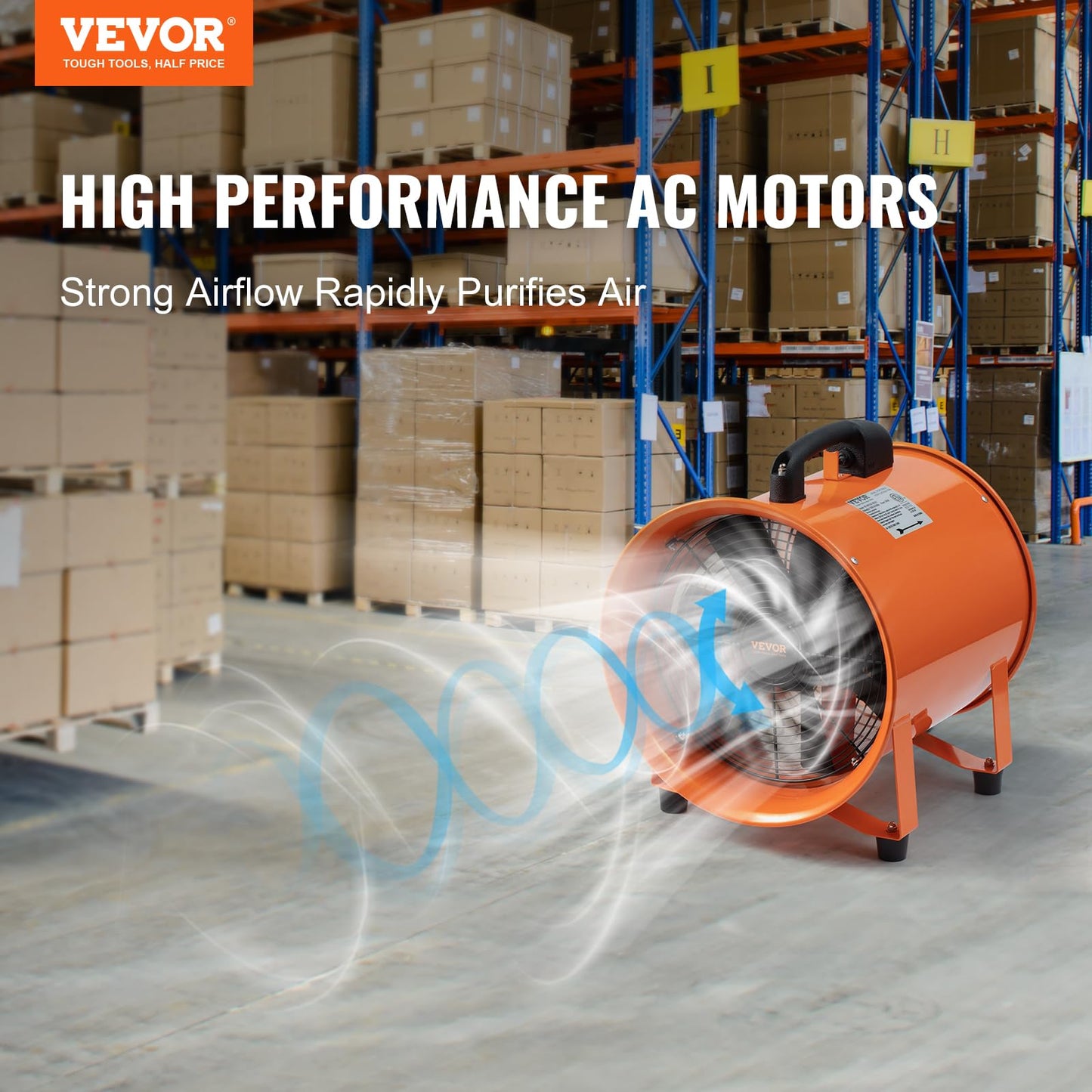 VEVOR Air Mover Blower Fan 12 Inch, 3198CFM 585W with 16.4ft Flexible Duct, Industrial Portable Ventilator Blower/Exhaust