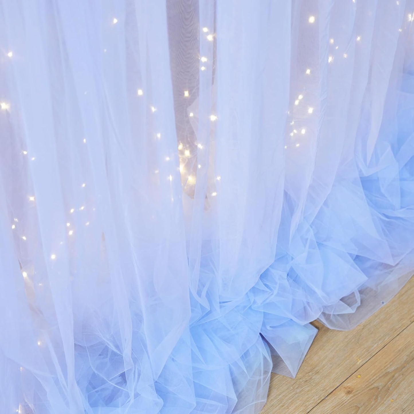 1012ft 2 512ft Baby Blue Sheer Tulle Backdrop Curtains with Lights String for Parties Baby Shower Decorations for Boy