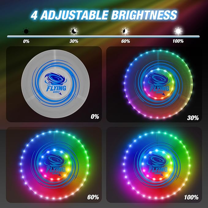 2 Pack Light up Flying Discs for Kids, 45 LEDs, 14 Lighting Modes, Rechargeable Glow in The Dark Flying Ring for Beach, Summer Camping, Outdoor Game, Sport Toys Gift for Teens Boys Adult
