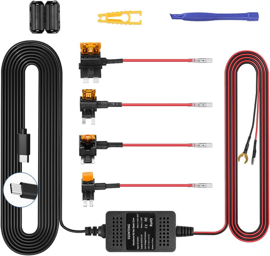 ssontong 12V-24V 5V 13ft Upgraded Dash Cam Hardwire Kit, Type-C USB Hard Wire Kit to Hardwire Kit with Low Voltage