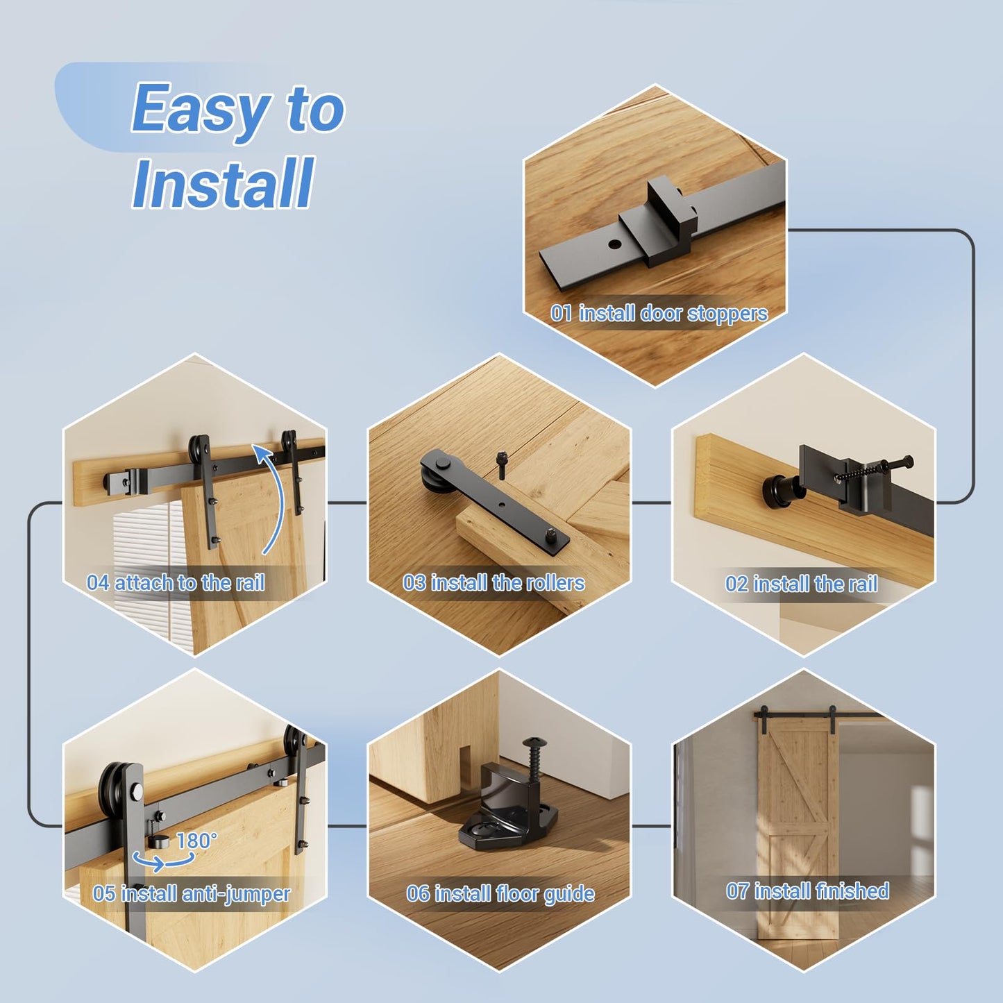 CCJH 6 Feet Heavy Duty Sturdy Sliding Barn Door Hardware Kit -Smoothly and Quietly -Easy to Install Fit 36" Wide Door Panel (I Shape Hanger)