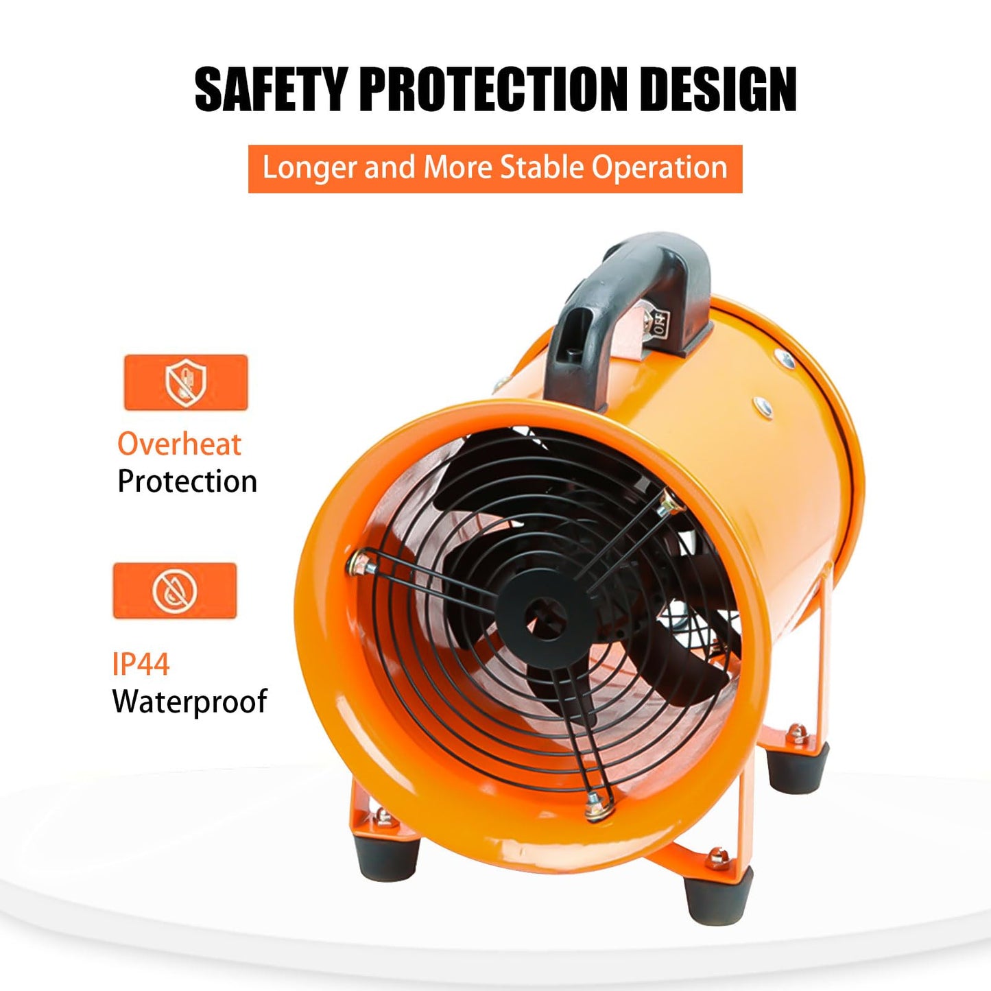 8-Inch High-Velocity Portable Utility Blower Fan, Industrial Exhaust Fan with 33ft Flexible Duct Hose, 3150 RPM Low-Noise Ventilator for Basements, Workshops, Warehouses, and Confined Spaces