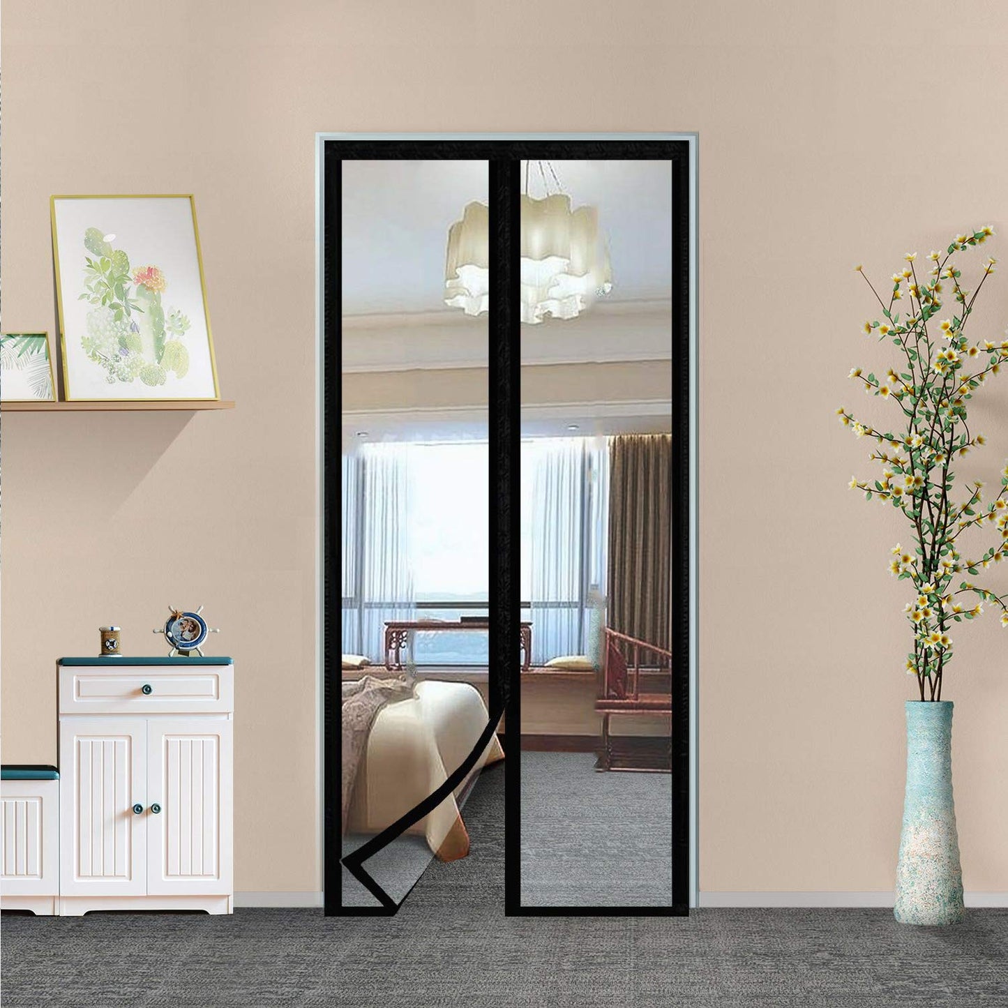 Transparent Insulated Curtain-Magnetic Thermal Cover, Screen Self-Closing Privacy Screen Hands Free for Patio, Kitchen, Bedroom, Air Conditioner Room, Fits Doors up to 34" x 80"