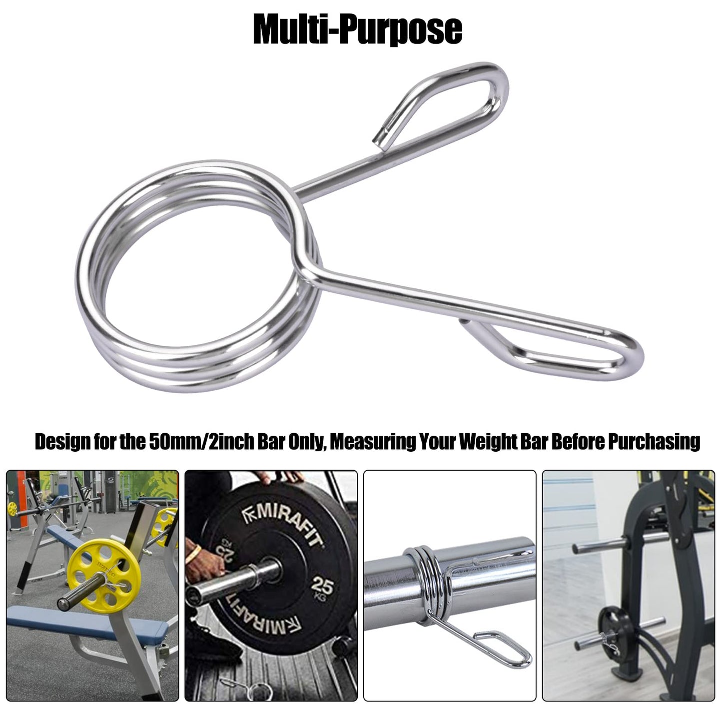 Spring Clip Collars 2 Inch Olympic Barbell Clamps Dumbbell Clips Weight Bar Clips for Weightlifting, Powerlifting, Strength Training (2 Pairs)