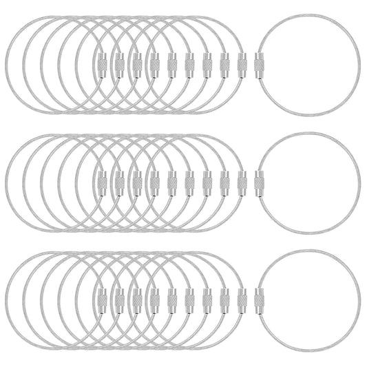 DFTOA-30 Pack 6 inch Extendable Wire Keychain Cable/Luggage Tags/Loops Holder/ID Tag Keeper, Silver Cable Key Ring
