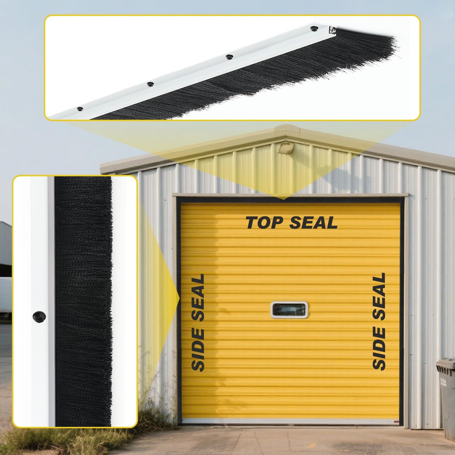 DoubleFill 12 x 12 ft Garage Door Brush Seal Kit, 3 Inch Roll up Door Seal with Aluminum Track, Heavy Duty Nylon Brush for Commercial Doors, Warehouse Barn, Energy Saving, Pest Proof, Black