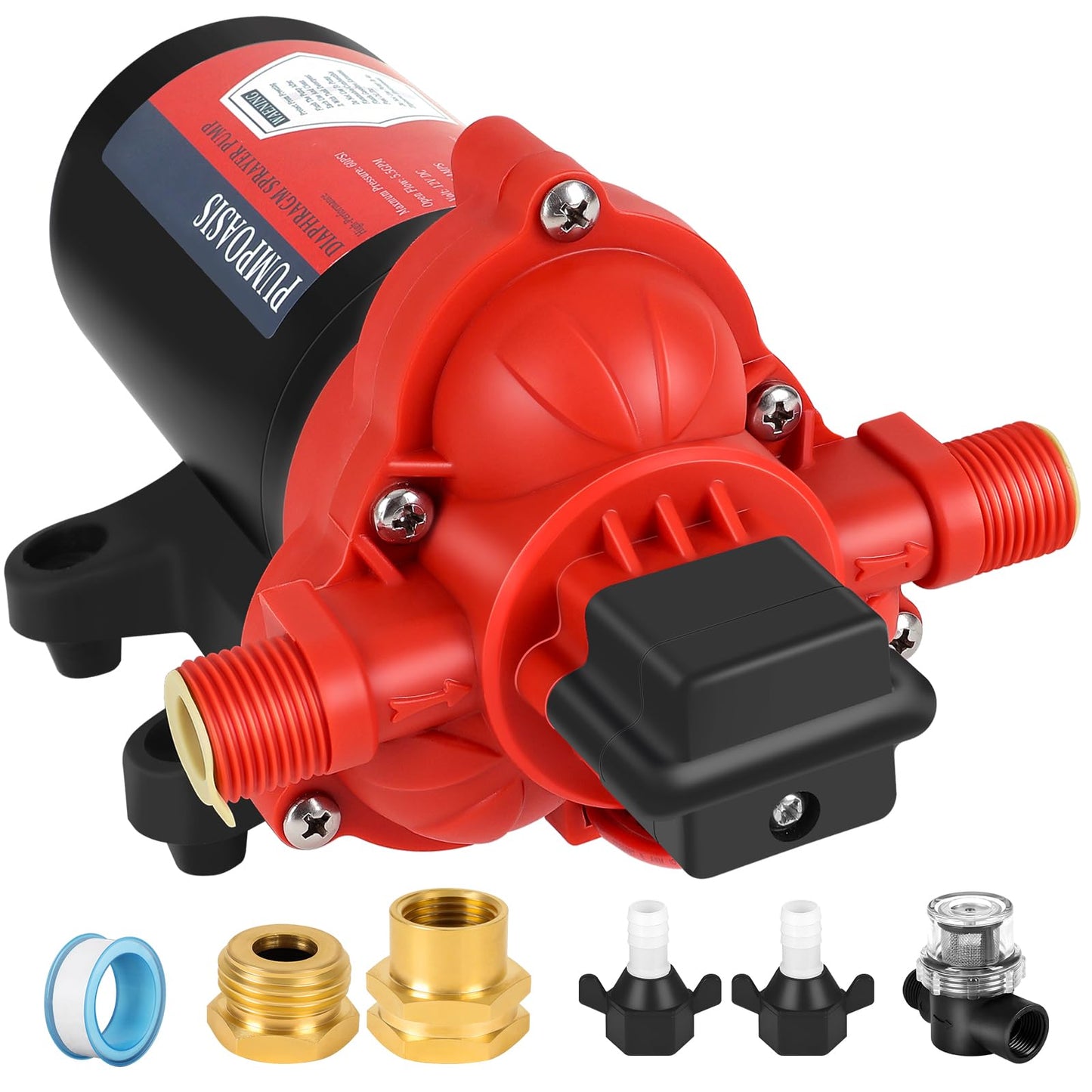 12V Sprayer Pump, 5.4gpm-10amp-60psi, Chemical and Corrosion Resistant, Compatible with Roundup, Diaphragm Pump with Pressure Switch and Self-Priming for Agricultural Spraying, Rv, Boats, Etc