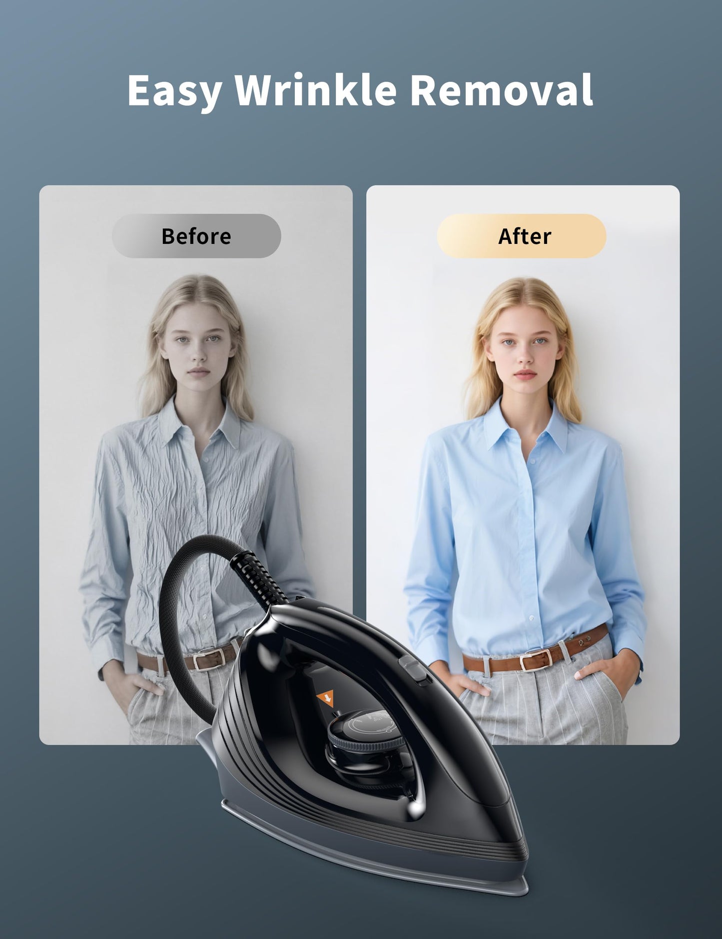 1500W Steam Iron & Vertical Steamer, 1300ml Leak-Proof Water Tank, Ceramic Soleplate, Auto-Off Safety, Burst Steam, Self-Cleaning, Anti-Calc Anti-Drip(Noble Black)