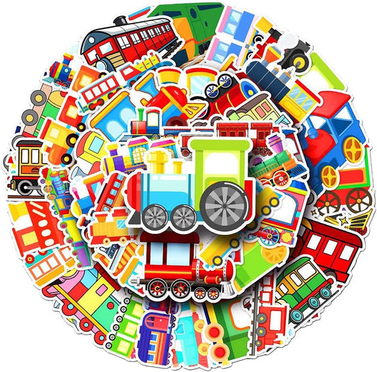 Mekycro Pack 50 Set Train Stickers PCS, Cute Cartoon Waterproof Vinyl Die-Cut Train Sticker for Water Bottles Laptop