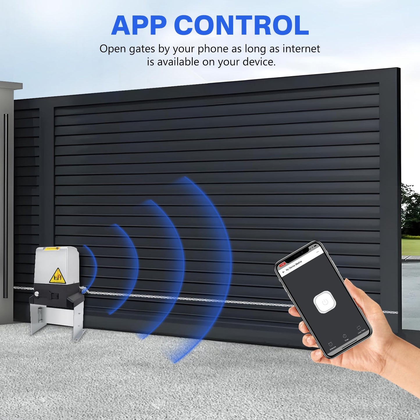 4400LB Automatic Sliding Gate Opener,750W APP Control Electric Rolling Driveway Slide Gate Motor with 4 Remotes,Wireless Keyboard,Gate Operator Hardware Kit for Security,Up to 40FT (Chain Driven)