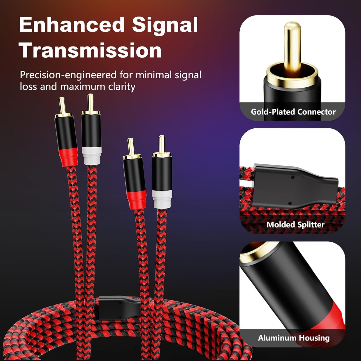 Jelly Tang 6Ft,2Rca 2-Rca etc(6Ft/2M) RCA Cable Male to Male Audio Stereo Subwoofer Cable [Hi-Fi Sound] Nylon-Braided