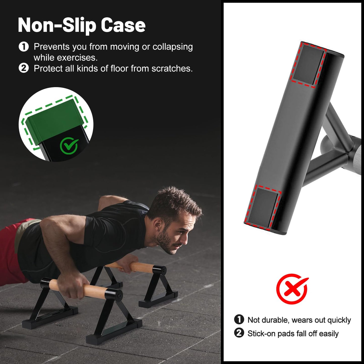 Parallettes Bars, 16 INCH Solid Wood Push Up Bars with Anti-Slip Grip for Calisthenics, Handstand, Floor Workouts, Sturdy Metal Bracket Supports Up to 600 lbs for Home Gym, CrossFit & Fitness Training