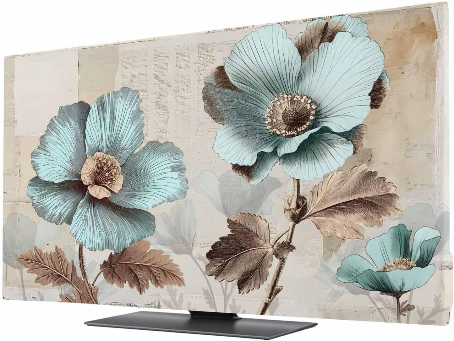Singingin 65 Inch, Blue Broccoli TV Dust Cover Vintage Flowers Victorian Style Computer Monitor Cover Dustproof