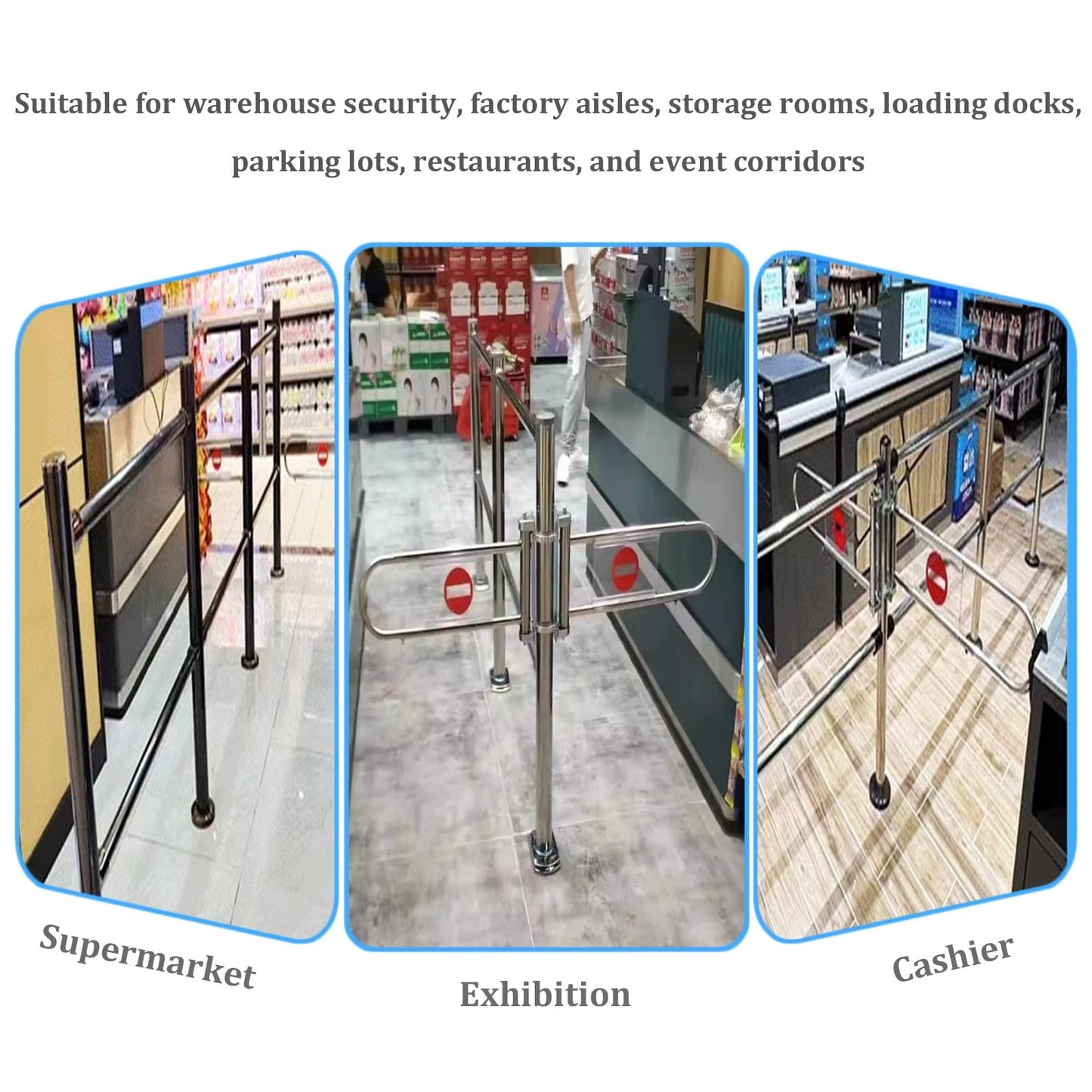Stainless Steel Market Cashier Counter Safe Gate - ng-Loaded Automatic Swing Door for Pedestrian Access Library Use - 200x100cm Silver h