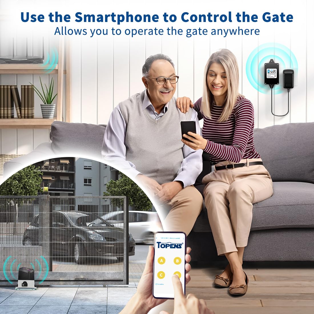 TOPENS TC196 Tuya WiFi Remote Control for Automatic Swing Sliding Gate Opener Garage Door Opener with iOS and Android App WiFi & Bluetooth Security Gate Controller