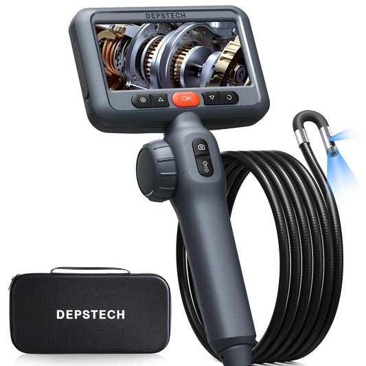 DEPSTECH Articulating Borescope Camera with Light: Dual Lens Industrial Endoscope with 4.5" Screen & 5FT Snake Cable, Video Inspection Scope Camera Automotive Tool for Wall, Pipe, Mechanic