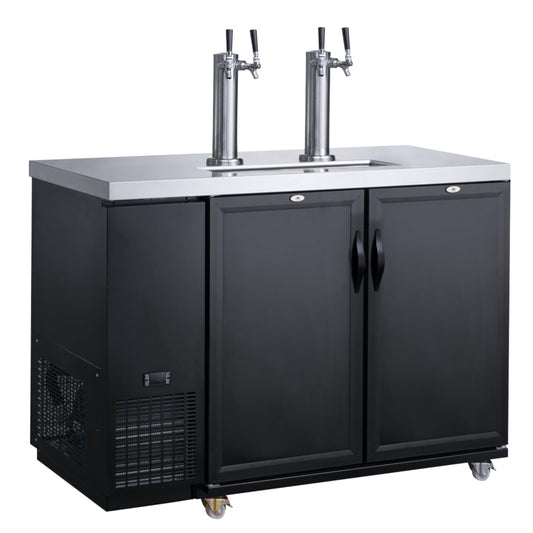 FSE 373-DKB60-M2 Kegerator Draft Beer Cooler, Stainless Steel Exterior & Interior, 2 Dispensing Towers, Electronic Controls, Temperature Range 33°-38°F, Automatic Defrost, Locking Doors