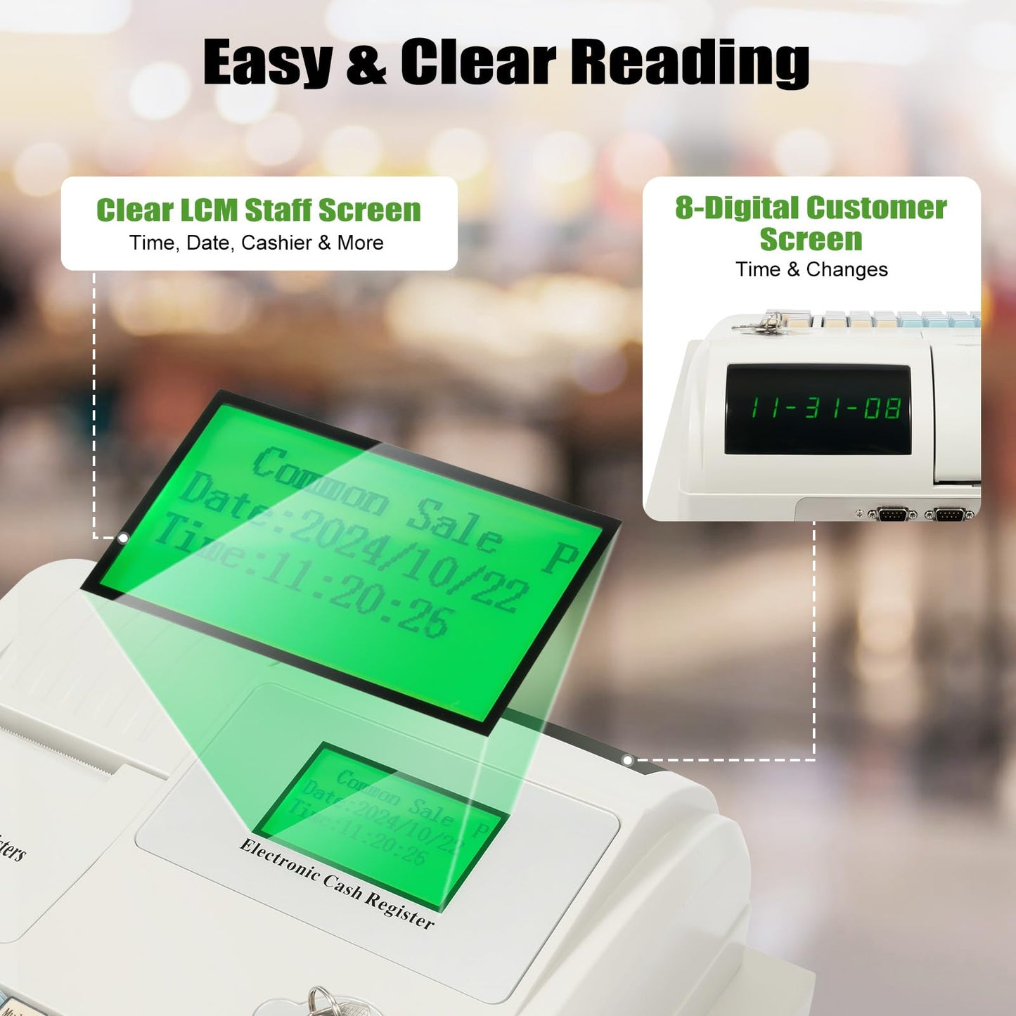 48-Key Electronic Cash Register, 8-Digit LED Display Thermal Receipt Printing Cash Registe POS Bill Coins System w/ 4 Bill 5 Coin Cash Tray for Business Retail Restaurant