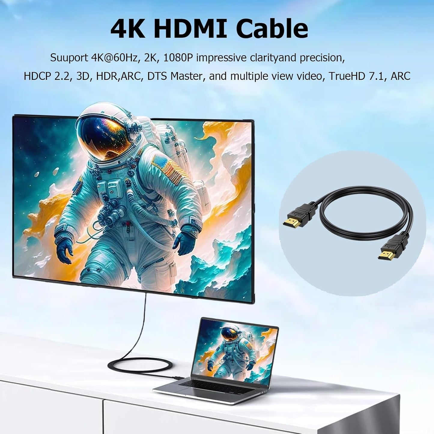CEFOJQAO 6.6FT 5-Pack, 4K 120Hz ARC&CL3 2.2, 3D PS5, PS4, HDMI Cable Shielded HDMI Cord, Gold-Plated HDMI to HDMI Cable