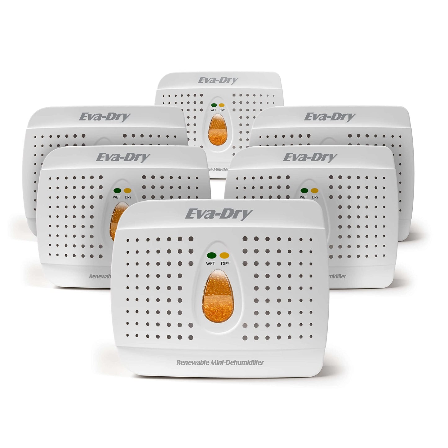 Eva-Dry E-333 (6-pack) Wireless Mini Dehumidifier. Top Moisture Absorber for Small Spaces. Rechargeable & Portable. Perfect for Pantries, Cars, RV & Gun Safes, Closets, & Travel.