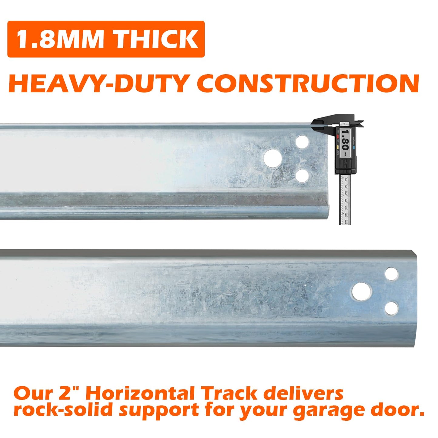 ZUIWAN 1.5mm Steel R12 Garage Door Horizontal Tracks (Pr) - Heavy Duty Pair for 8' Garage Gate, Residential/Commercial Roller Systems