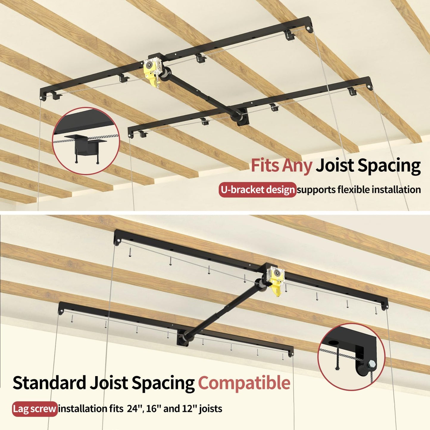 Garage Ceiling Storage Racks – 4x8 FT Overhead Garage Storage Rack with Safety Lock, Heavy-Duty Ceiling Mounted Lift System and Storage Organizer, Ideal for Maximizing Overhead Space, 325 lbs Capacity