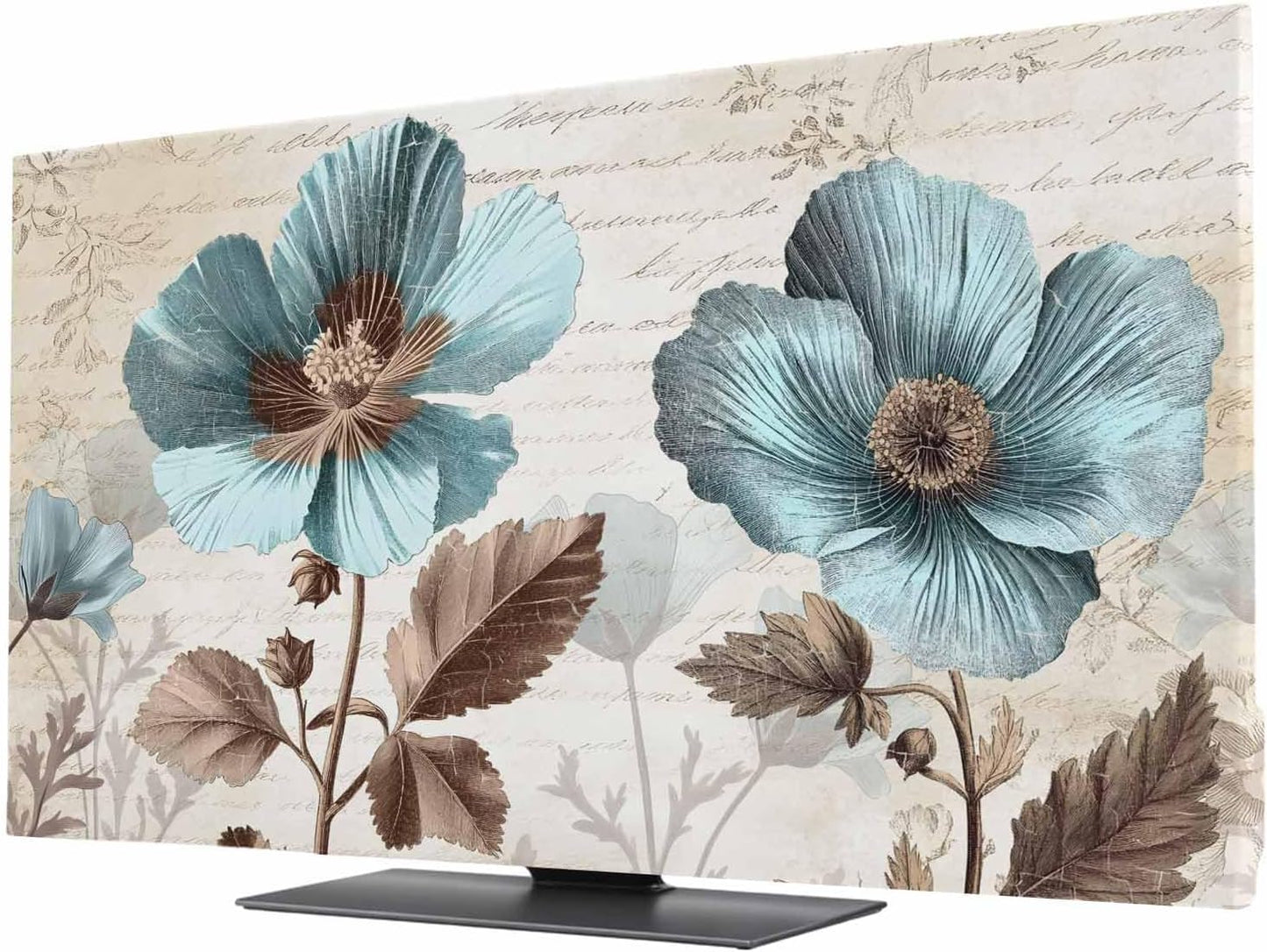 Yukro 40 Inch, 35"x22" Rustic Blue Indoor TV Dust Cover, Broccoli Flower Leaf Farmhouse Vintage Brown Elastic TV