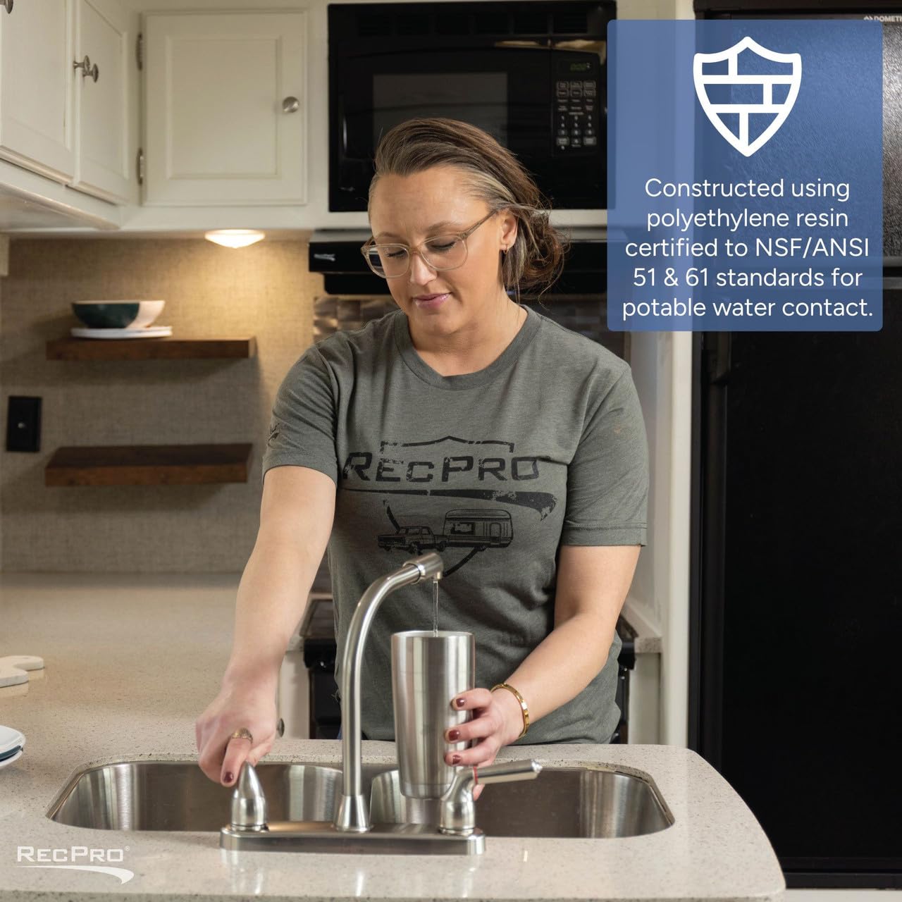 RecPro RV Fresh Water Tank 9 Gallon for Drinking and Potable Water | 9" x 17" x 14" | Fresh or Gray Water Plastic Storage | Made in America