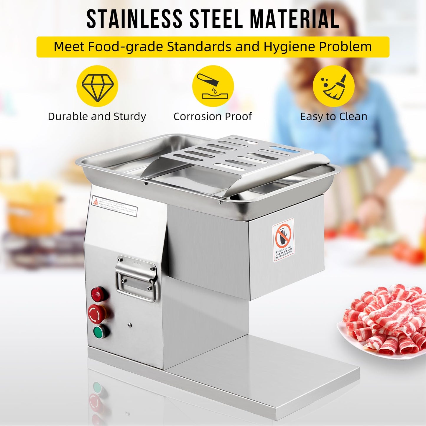 Takywep 110V Commercial Meat Cutter Machine, Automatic Operation, Electric Meat Shredding Machine 3mm Blade Restaurant Food Slicer Stainless Steel For Kitchen Restaurant Supermarket