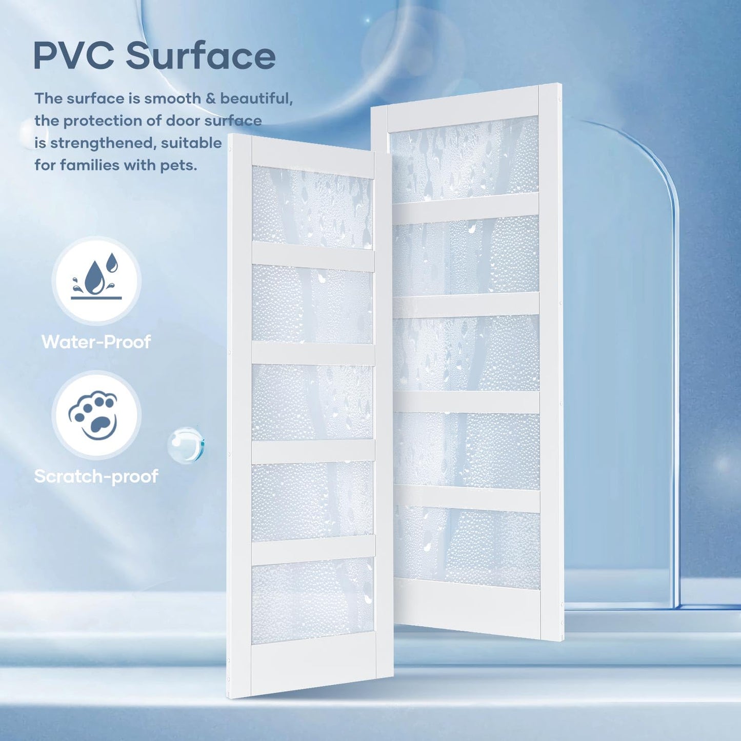 ROYMELO 30x84 Inch Glass Sliding Barn Door Slab and 5.5ft Hardware Kit Included, 5 Frosted Glass, LVL Wood Panel Covered with White Water-Proof Scratch-Proof PVC Surface, Simple DIY Assembly