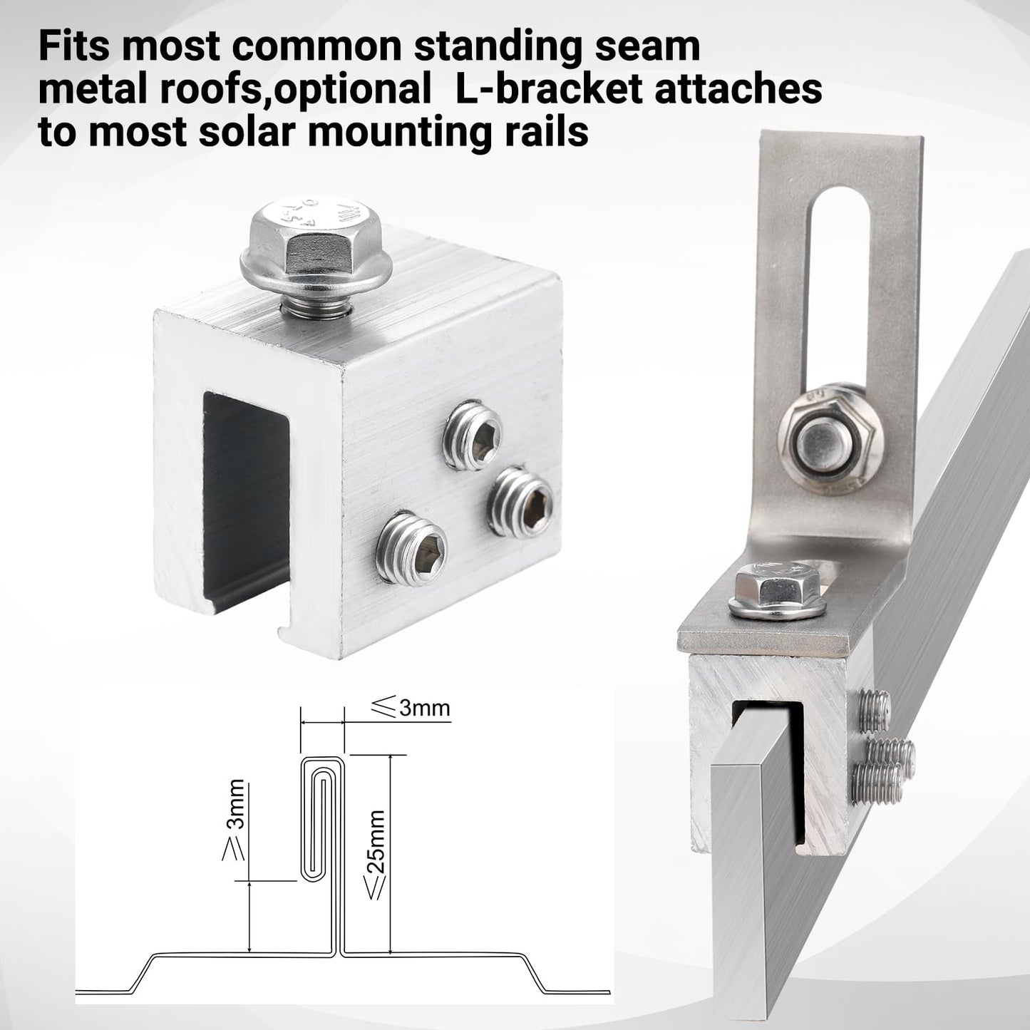 Tandefio 48 Sets Roof Clamp for Standing Metal Roof Standing Seam Bracket Clamp for Heat Cable Snow Guards Solar Panels Module Installation
