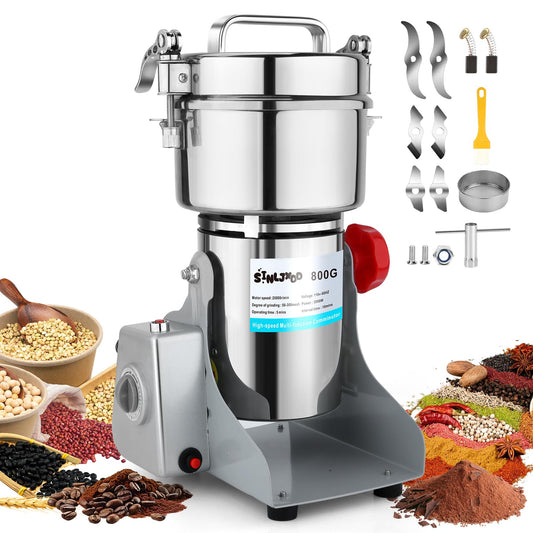 SINLJXDD Electric Grain Mill Grinder - Swing Type 3500W 110V 800g Commercial Spice Grinder,Suitable for Flour,Corn,and Coffee,Indian Spices,Herbs,Pepper(800g)