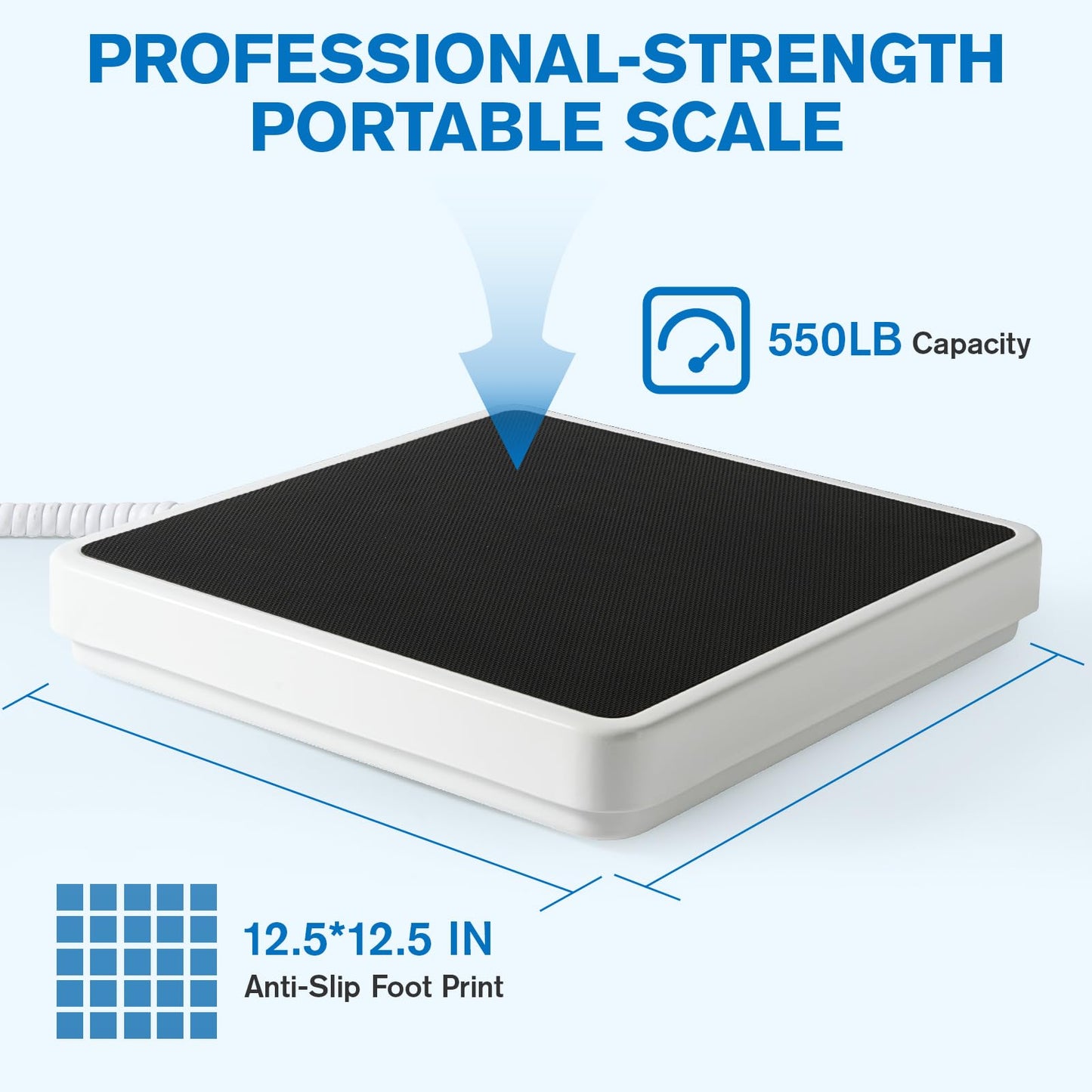 SIKE Digital Physician Scale, Medical Floor Scale for Body Weight, 550 lb Limit Professional Weight Scale, Portable Easy to Read Digital Display, Heavy Duty, Pound & KG Settings, 12.5" x 12" Platform