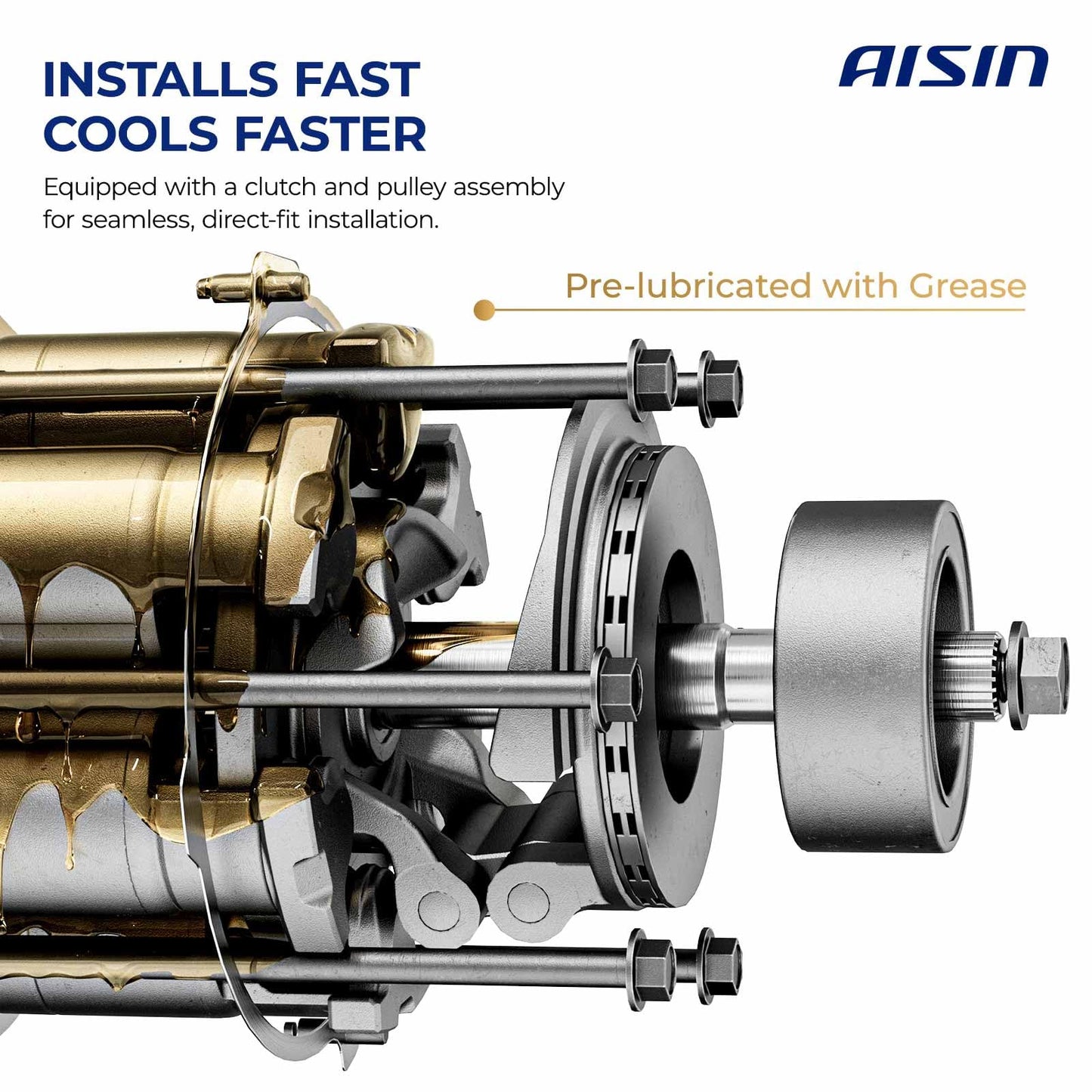 AISIN AFTERMARKET ACCGM-00637 Air Conditioner AC Compressor - Compatible with Chevrolet Corvette 2014-2019 6.2L - with 6-Pulley Groove, with Clutch