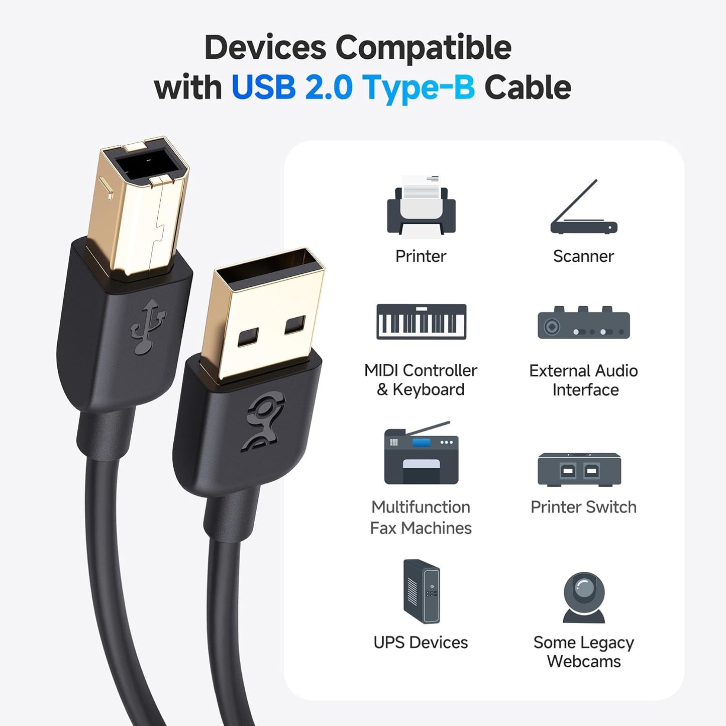 10ft, Cable Matters USB Printer Cable - USB A to B Cable, Compatible with Printer, External Hard Drive, Audio