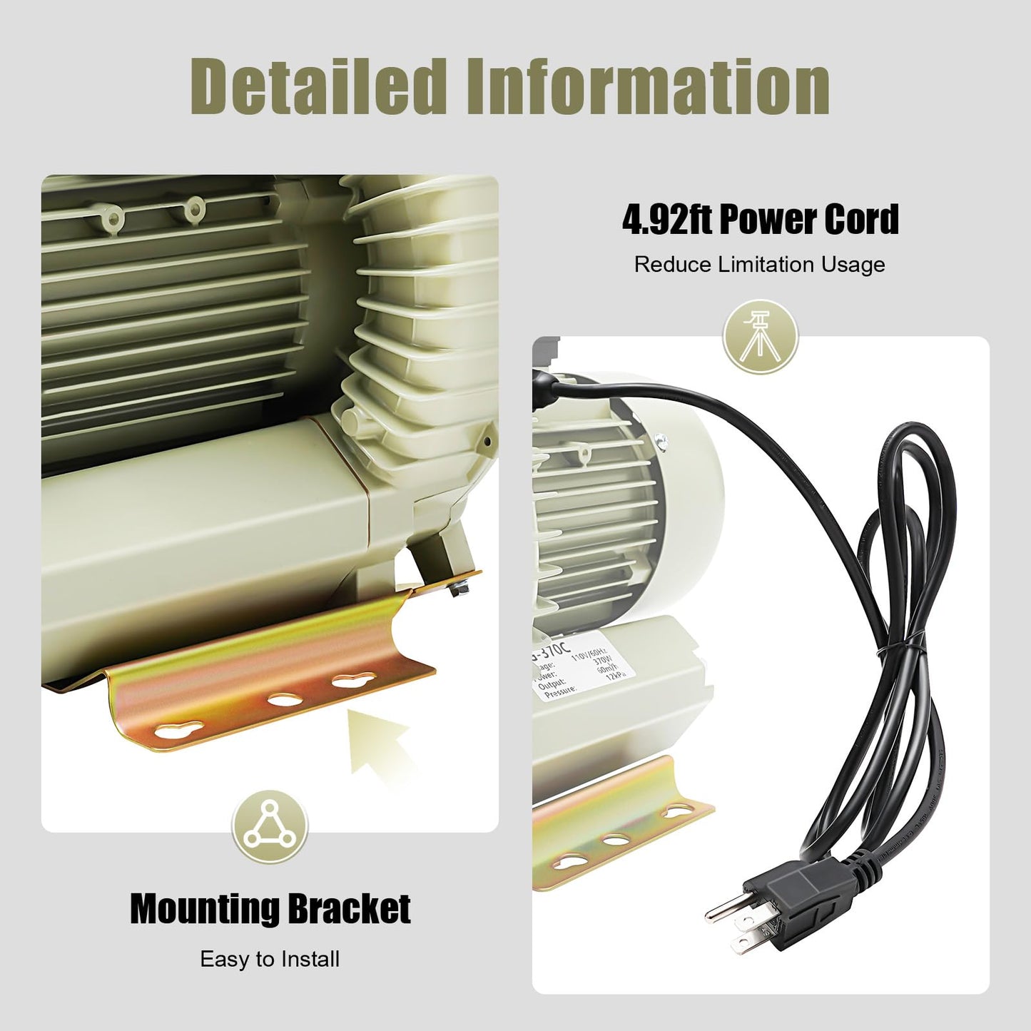 Air Pump Blower, 370W Aquaculture Vortex Air Blower Industrial Oxygen Pump Blower Seafood Pond Fish Tank Vortex Air Blower,Commercial Electric Aquarium Air Pump for Oxygen Supply, Max 12Kpa