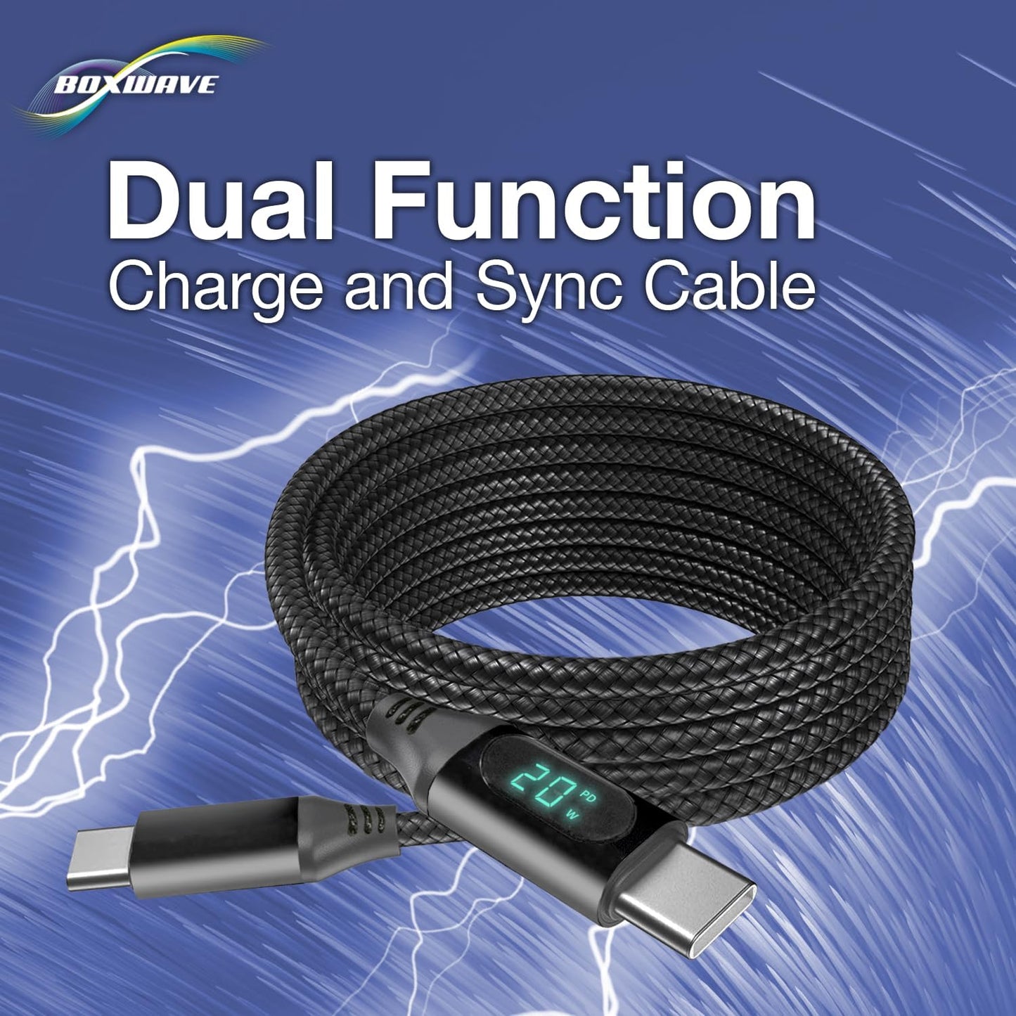 BoxWave TIMMKOO Q5 MP3 (6ft) (100W), Cable Compatible with WiFi Player - PowerDisplay PD Cable - USB-C to USB-C LED