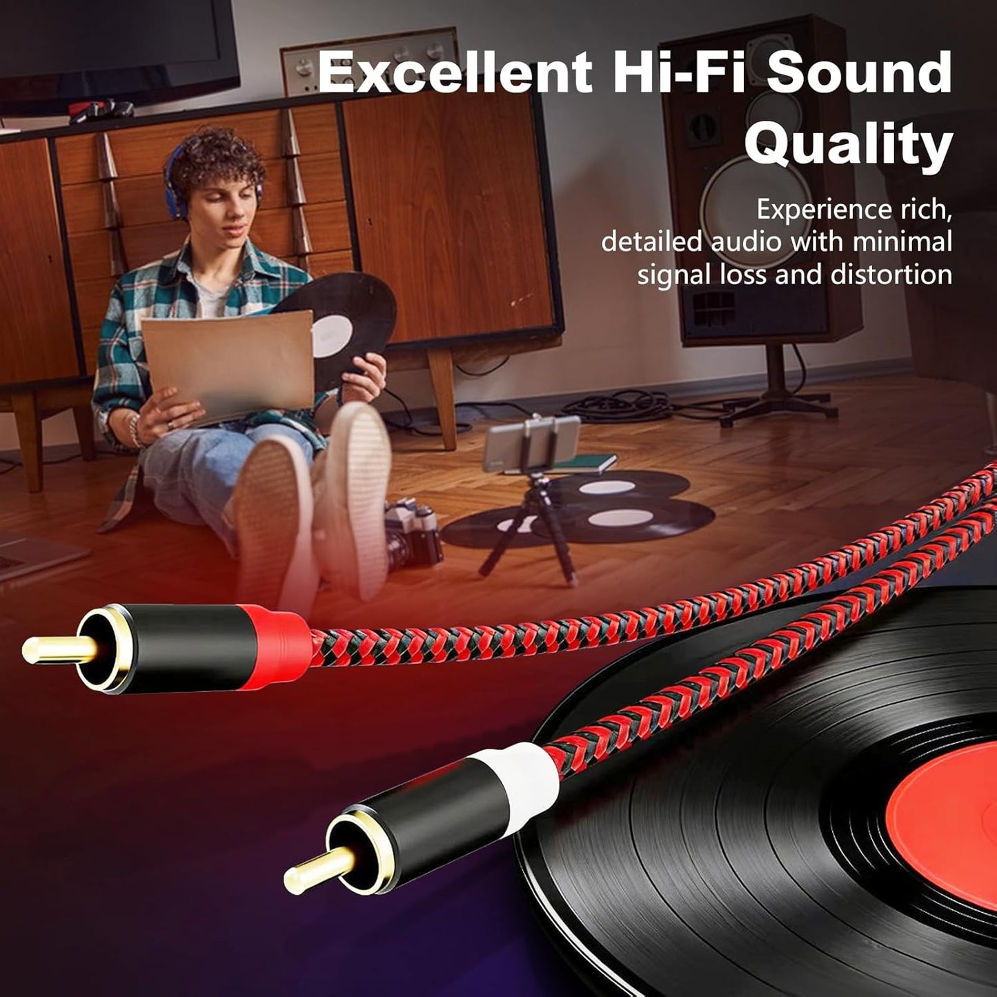 Jelly Tang 25Ft,2Rca 2-Rca etc(25Ft/8M) RCA Cable Male to Male Audio Stereo Subwoofer Cable [Hi-Fi Sound] Nylon-Braided