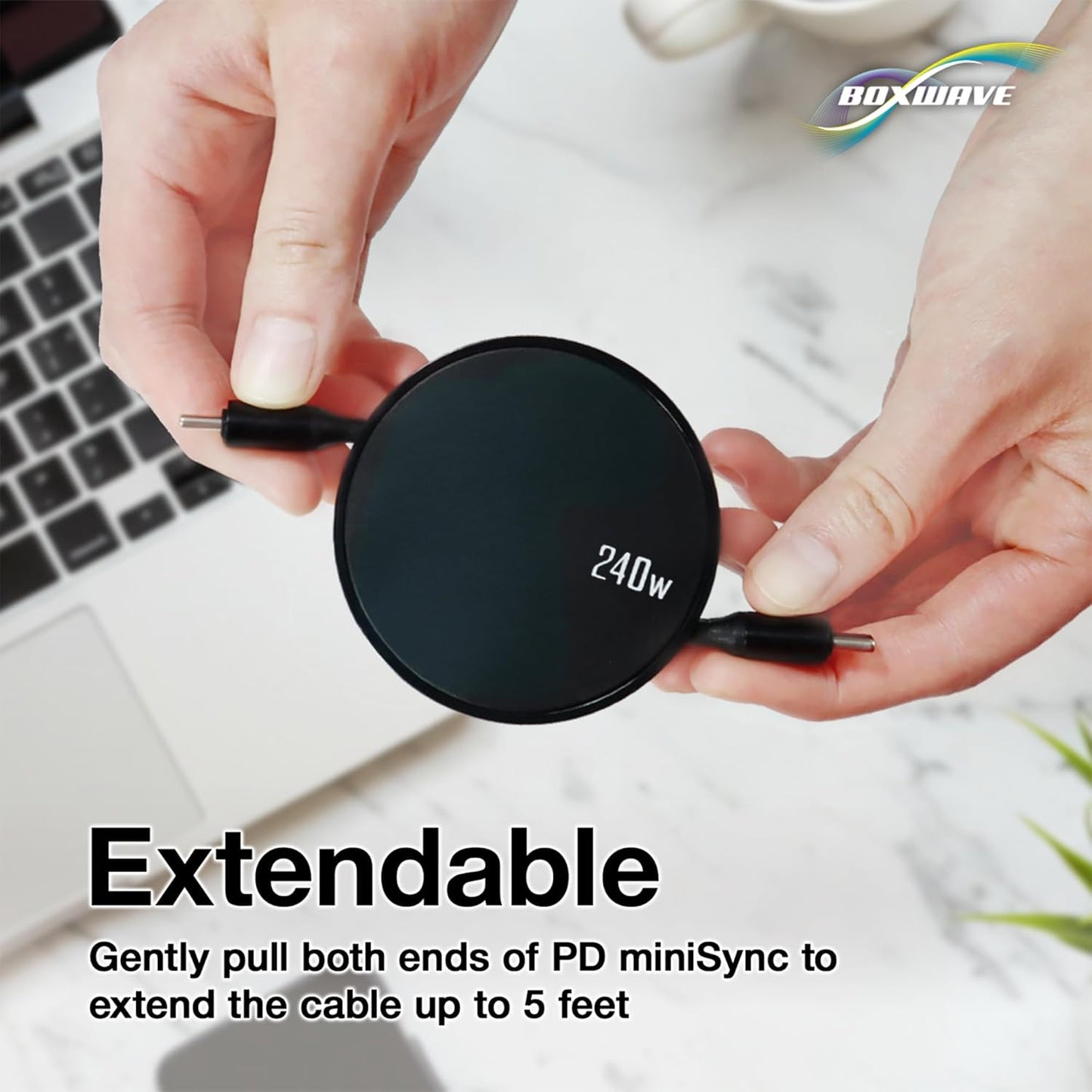 BoxWave MP3 (4 (240W), 240W Cable Compatible with MYMAHDI Player in) - PD miniSync Retractable PD Portable USB Type-C