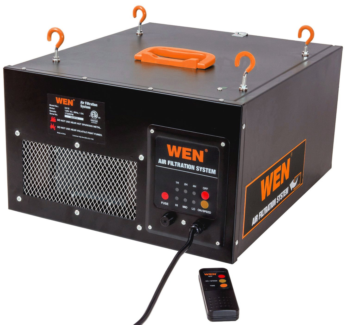 WEN 3410 3-Speed Remote-Controlled Air Filtration System (300/350/400 CFM), Basic w/ RF Remote (400 CFM) , Black