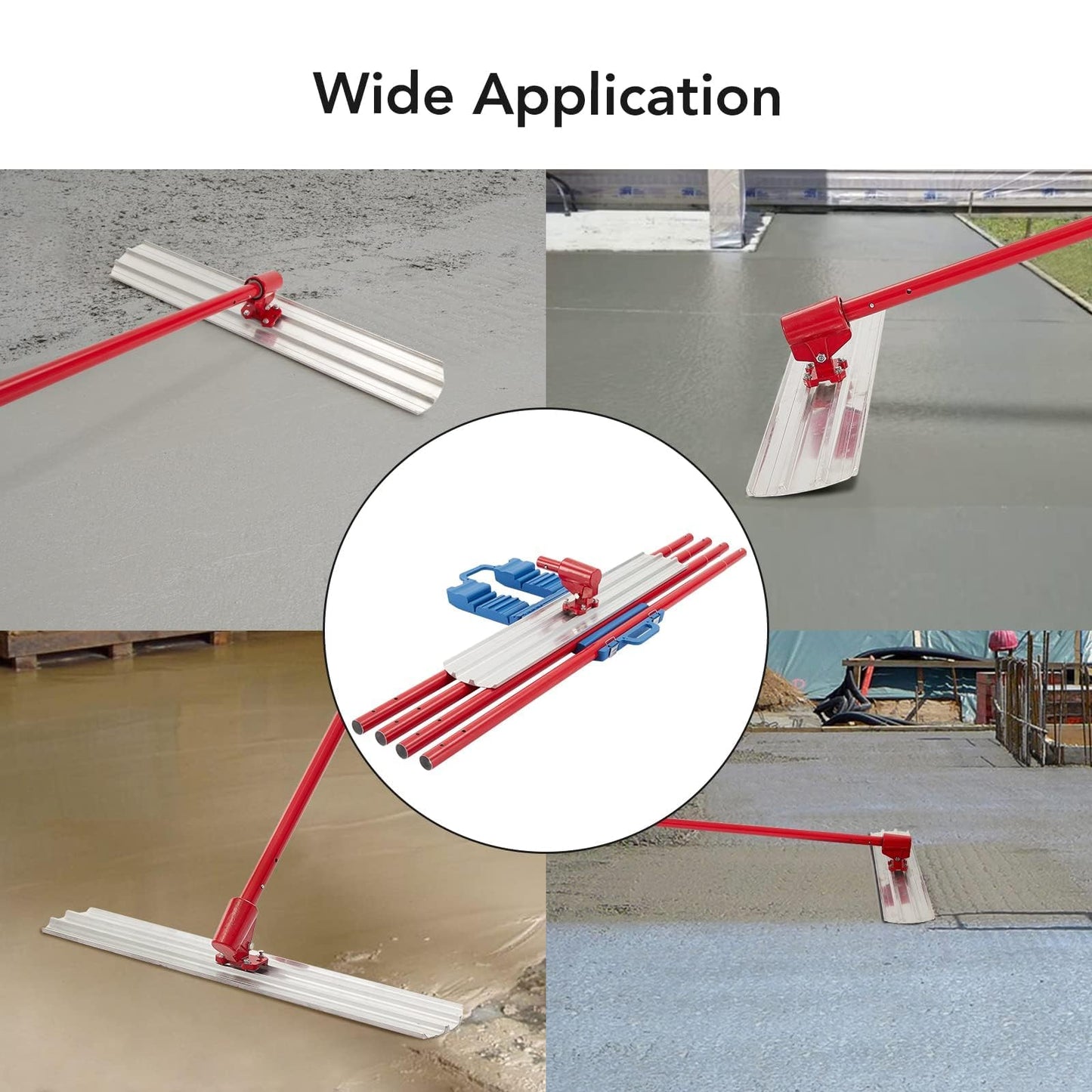 Bull Float Magnesium Concrete Float, 36 x 8" Round End Concrete Float Tool Cement Tool, Concrete Kit Bull Float with 4 Float Handle Bracket Concrete Tools Finishing（RED）