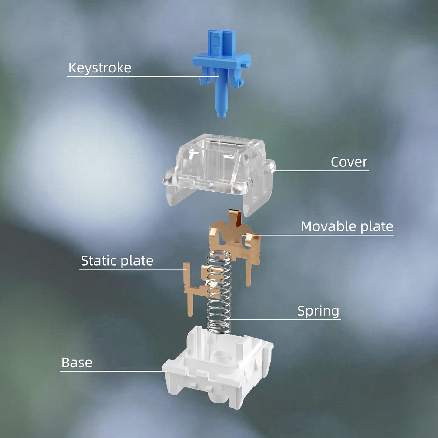54PCS 3D ZhouWang Blue Switch,Dustproof Click Switch,Crisp clicking Sound with Strong Tactile Feedback, Suitable