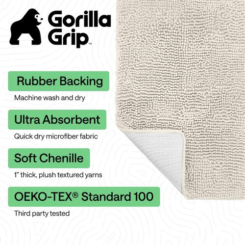 GORILLA GRIP Bath Rug Mat - Soft Absorbent Chenille | Quick-Dry Microfiber 48x24 Ivory Cream