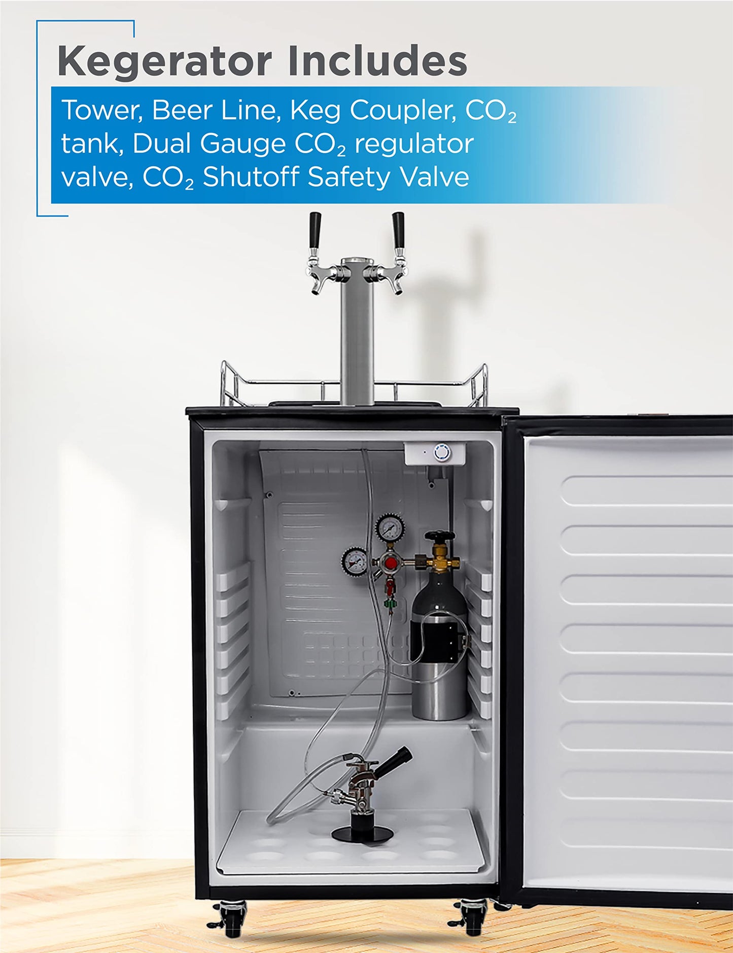 BLACK+DECKER Beer Kegerator, 6.1 Cu. Ft. Extra Large Capacity Draft Beer Machine for Home with Double Tap & 2-Shelf Fridge