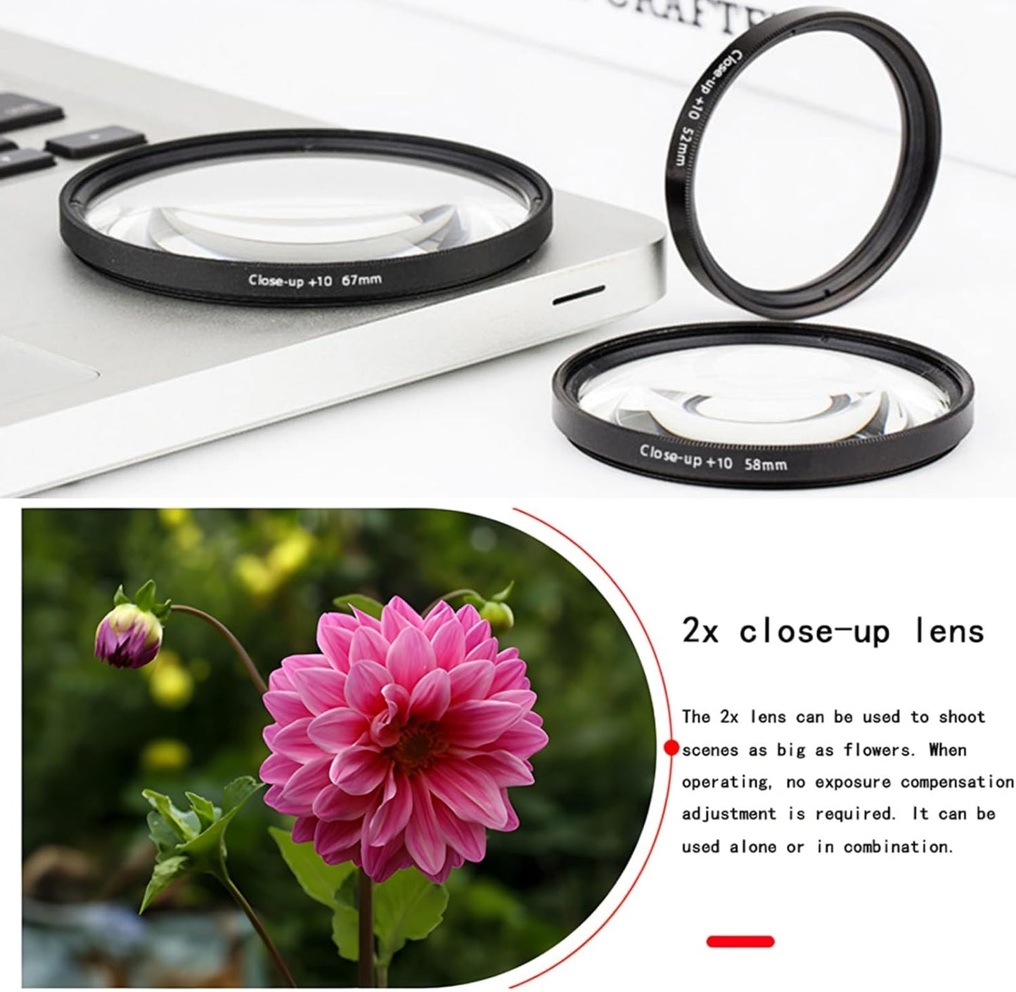 YOFOTIXAUU 55mm 4 (+1 +2 +4 +10) Set, (55mm) Close-Up Lens Filters Kit Pieces Macro Filter Lens Cap & Cleaning Cloth